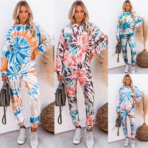 

брюки одежда костюмы из двух частей брюки женские дизайнерские 2pcs комплекты весна осень crew neck tie dye tops long, White