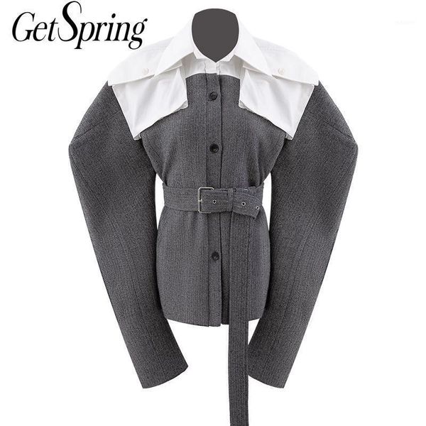 

getspring women coat color matching bandage coats jackets women irregular vintage casual autumn winter coats 2020 fashion1, Black;brown