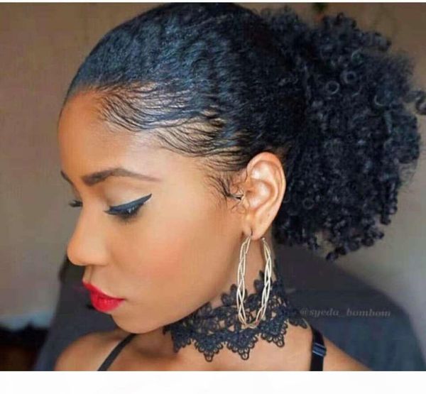 

chic ponytail hairstyle short afro puff ponytail for black women kinky curly drawstring ponytail human hair extension 120g clip short updo