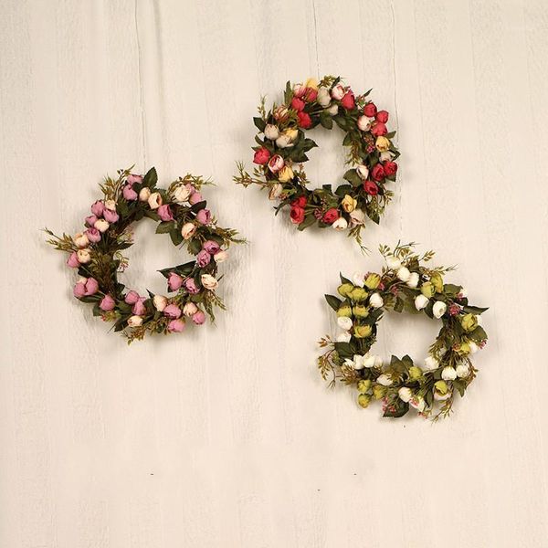 

pink flower garland rose artificial flower christmas new year home decoraion backdrops wreath ring farmhouse wall decor1