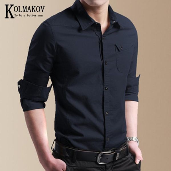 

kolmakov oversized uniform shirt for men long sleeves slim solid color leisure thin section male jacket size -5xl, White;black
