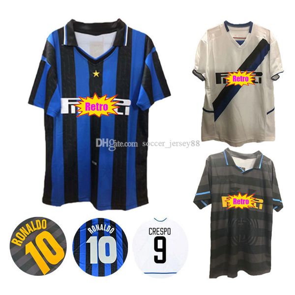 

1997 1998 maglia i retro soccer jerseys nter 2002 2003 ronaldo classic 97 98 02 03 m crespo zanetti ilan football shirt men uniforms kit, Black;yellow