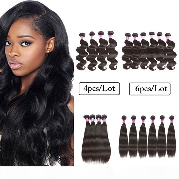 

malaysian peruvian virgin human hair wefts body wave straight 4 bundle or 6 bundle human hair extension, Black