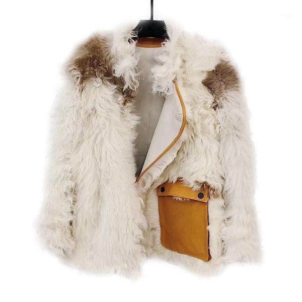 

winter real sheep fur coat female lamb loose sheep fur jacket women double face leather outerwear garment warm natural coat1, Black