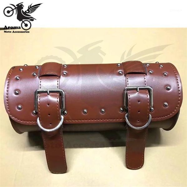 

retro brown cruise scooter luggage bags universal parts motorbike head light pu leather moto saddle bags motorcycle tail1