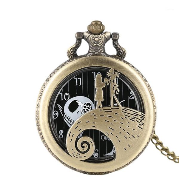 

the nightmare before christmas jack skellington tim burton movie theme watches fashion quartz pocket watch vintage necklace gift1, Slivery;golden
