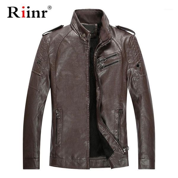 

riinr brand 2020 men's winter jacket men pu leather motorcycle warm jackets plus velvet windbreaker male casual long coat 4xl1, Black