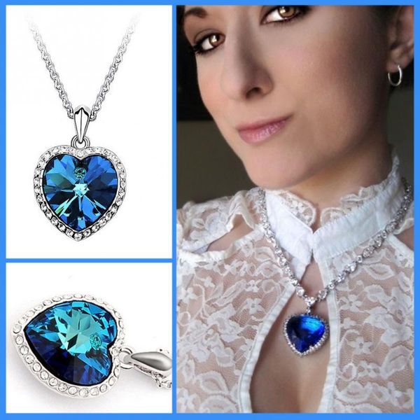 

pendant necklaces blue heart of ocean love gifts chokers & pendants for women 2021 teen girls charm fashion jewelry, Silver