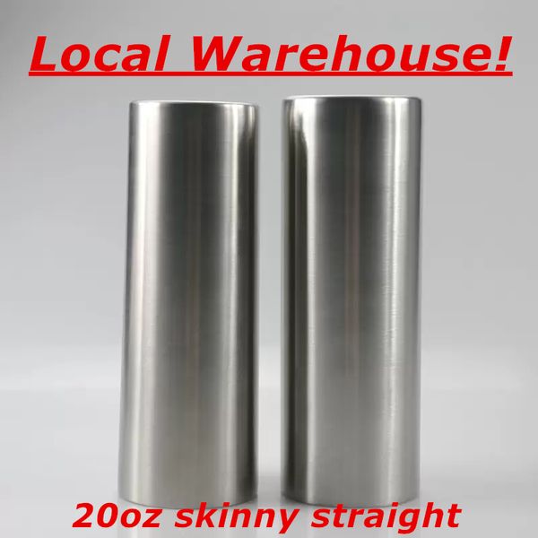Lokales Lager! 20oz Skinny Straight Edelstahlbecher für glitzernde Metall-Doppelisolierungs-Vakuumwasserflaschen mit Deckel, Strohkaffee-Milchbecher A12