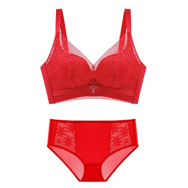 

lingerie padded set for women crystal bust ladies plus size new red black bra and panties large woman 2 piece push up