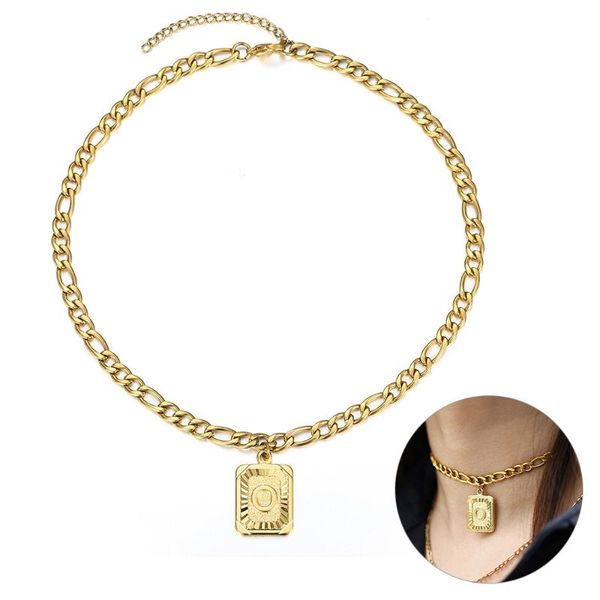 

pendant necklaces design 5mm figaro chain a-z initial alphabet letter choker collar necklace for women girls jewelry gift dn180, Silver
