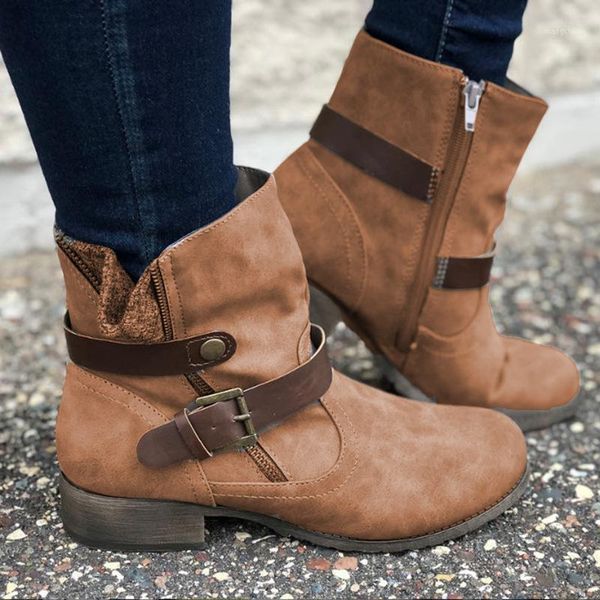 

women ankle boots vintage warm leather soft buckle short boots ladies square heels platform women autumn winter shoes avt0251, Black