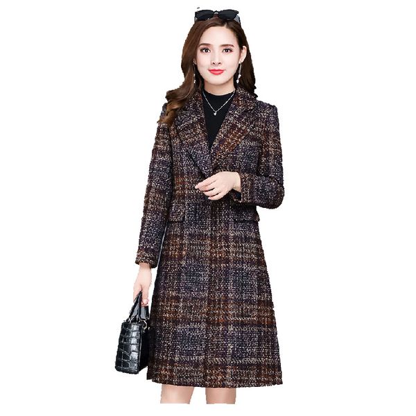

2021 new thickened plaid jacket new women's autumn winter clothes classic all-match temperament woolen version of slim coat gmls, Black