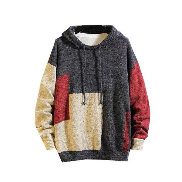

winter thick men's knitted sweater crew neck closure colorblock long sleeve cardigan wool men causal plus size autumn clothing, White;black