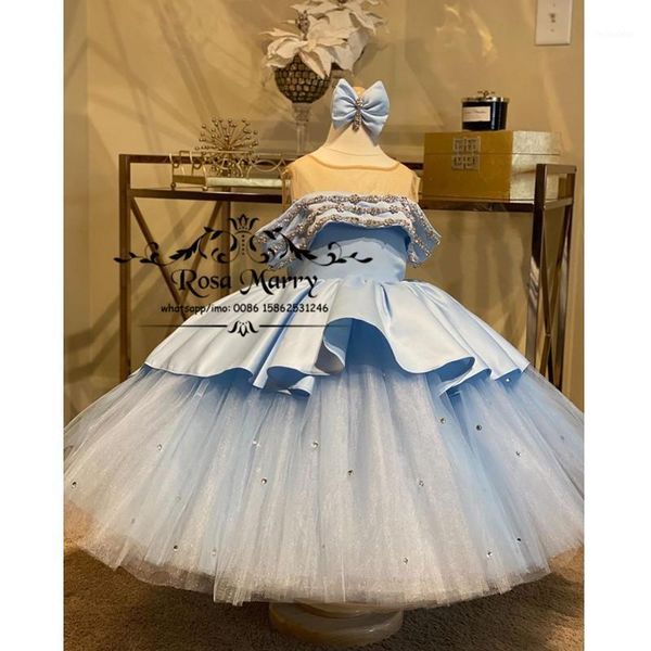 

girl's dresses light blue ball gown crystal girls pageant 2021 christmas plus size toddlers birthday party gowns cupcake for kids1, Red;yellow