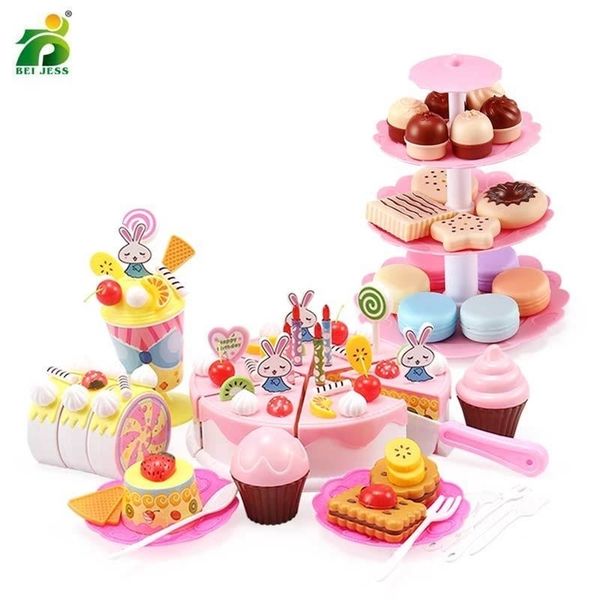 

147pcs kids kitchen toy girl cake birthday miniature food stand set pretend play plastic educational toys for children gifts lj201009