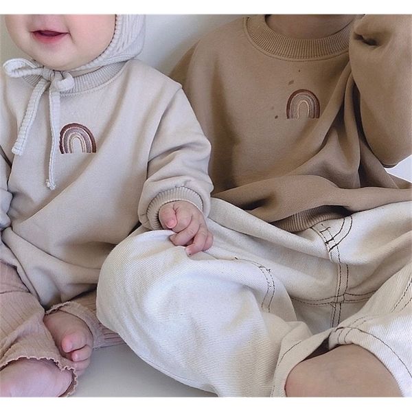 

5357 popular rainbow embroidery children pullovers autumn baby boys sweatshirts twins clothes fashion toddler girl y200901, Blue