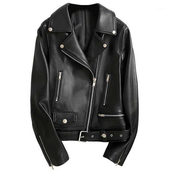 

real sheepskin genuine leather jacket women motorcycle biker slim fit soft black ladies 2020 new coat big plus size1