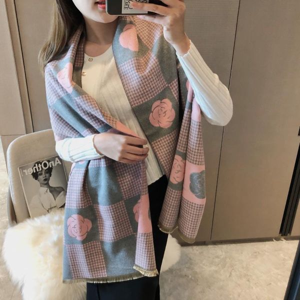 

autumn andwinter new classic camellia cashmere scarf female korean-style all-matchthickened warming scarf air conditioning shawl, Blue;gray