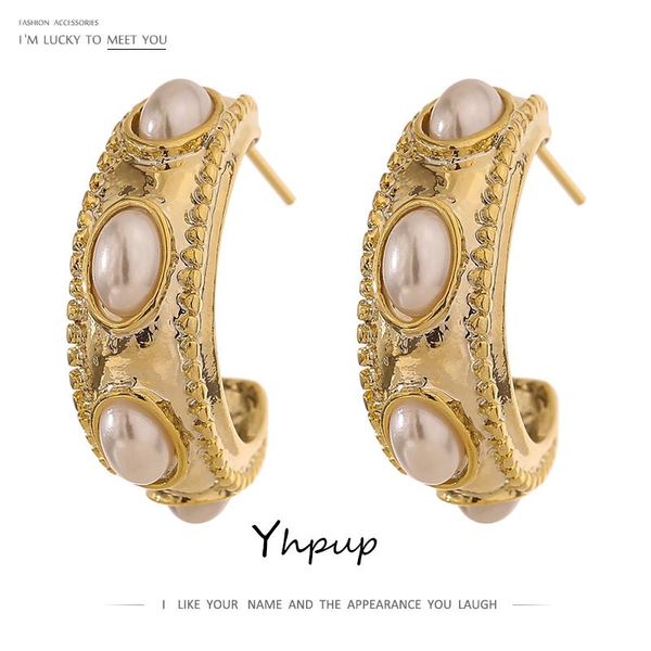 

yhpup elegant imitation pearls geometric stud earrings statement zinc alloy metal gold girl earrings jewelry orecchini donna, Golden;silver