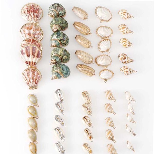 

5pcs new 20-45mm mix natural seashell gold plated crafts handmade ornaments for pendant shells diy jewelry home de qylyvg, Black