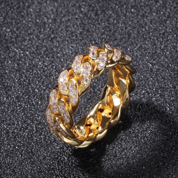 

iced out cubic zircon cuban circle ring for men silver gold color hip hop jewelry size 8-11