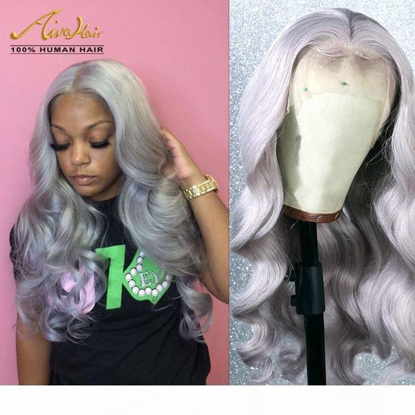

full lace human hair natural wave wigs with baby hair silver color transparent colorful full remy glueless wigs 150 density, Black;brown
