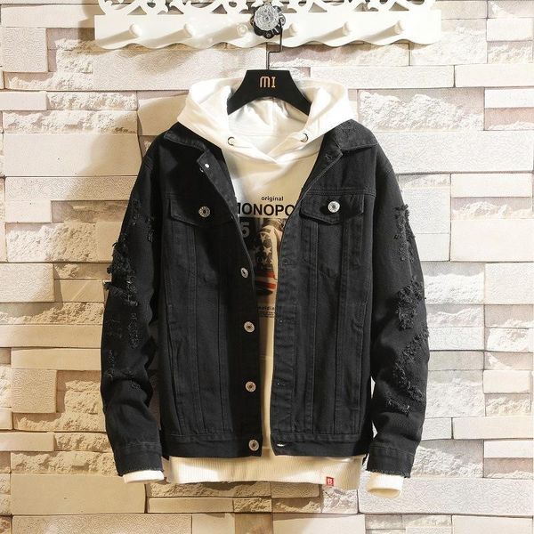 

new autumn spring fashion men retro loose hooded denim jacket men's black casual washed jean jacket coat cowboy outerwear male1, Black;brown