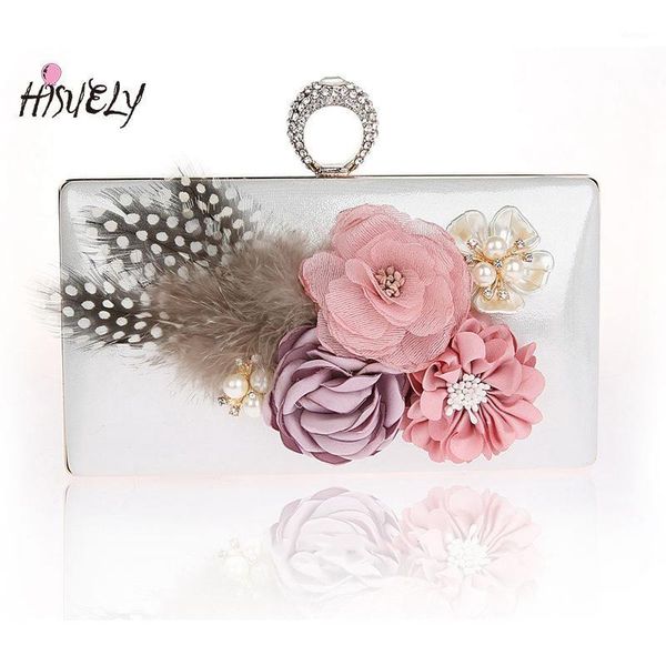 

evening bags hisuely 7 colors women/girls party bag with chains clutch purse beaded appliques dinner handbags feather wy1161