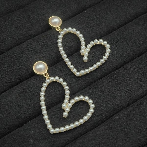 

new pearl love earrings red earrings 925 silver needle jewelry female, Black