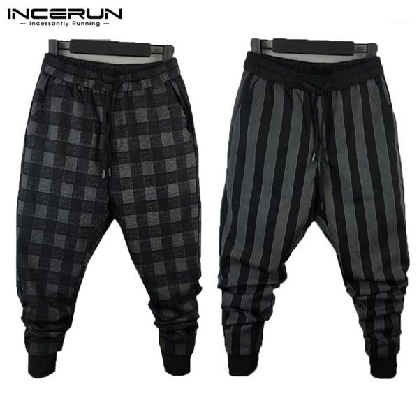 

incerun stylish warm s-5xl harem pants men patchwork striped elastic waist loose fitness joggers sweatpants plus size hombre1, Black