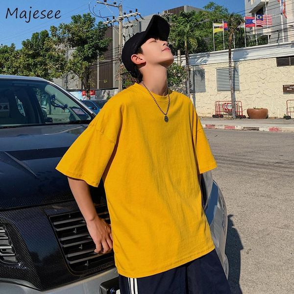 

t-shirts men solid simple all-match half sleeve o-neck trendy daily korean style leisure tees mens new students, White;black