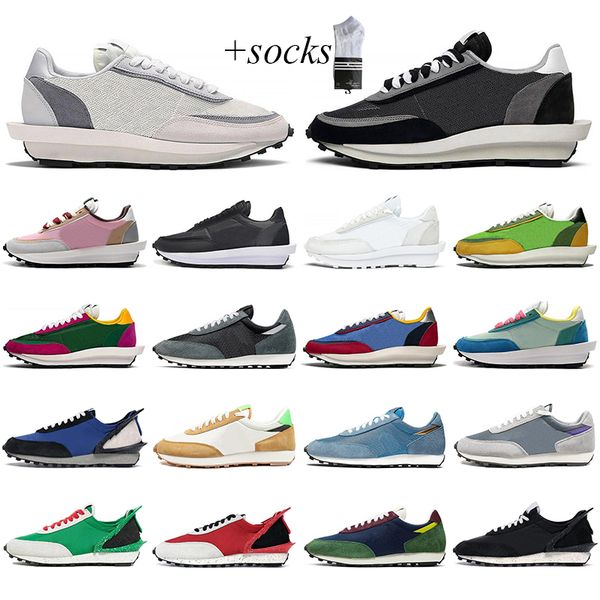 

with socks ldv waffle black white running shoes grey pine green gusto varsity blue pink outdoor mens trainers fashion sports sneakers, White;red