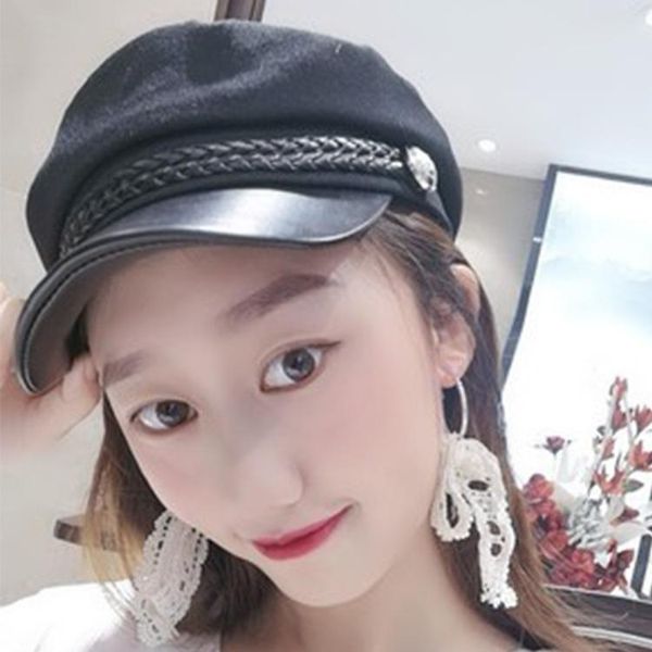 

berets korean fashion solid color women casual beret hats wool blended octagonal sboy caps cool street brim hat outdoor, Blue;gray
