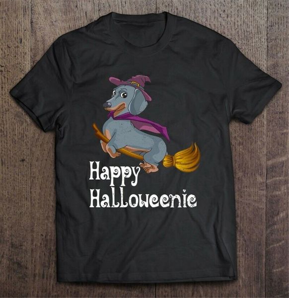 

happy halloweenic dachshund flying on broom version men t-shirt s-3xl custom screen printed tee shirt sport hooded sweatshirt hoodie