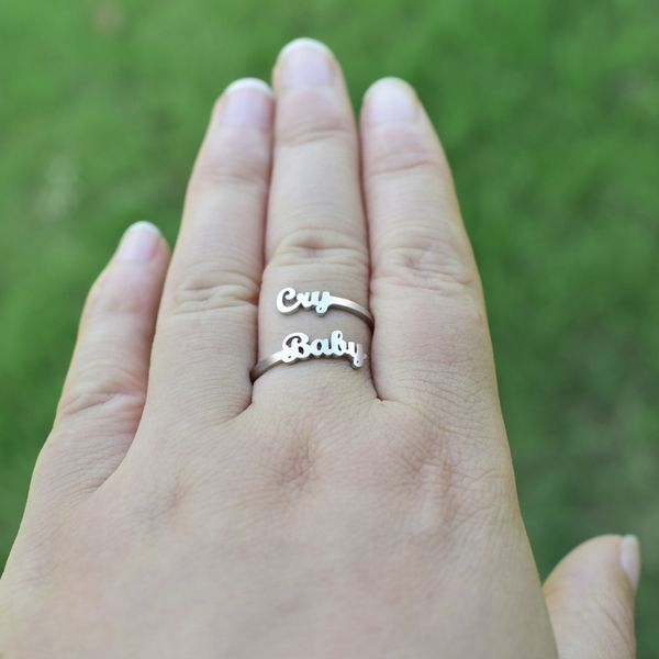 

valentine's day gift 2021 new popular in europe and the united states, the letter cry baby ring female personality simple gift for frie, Silver