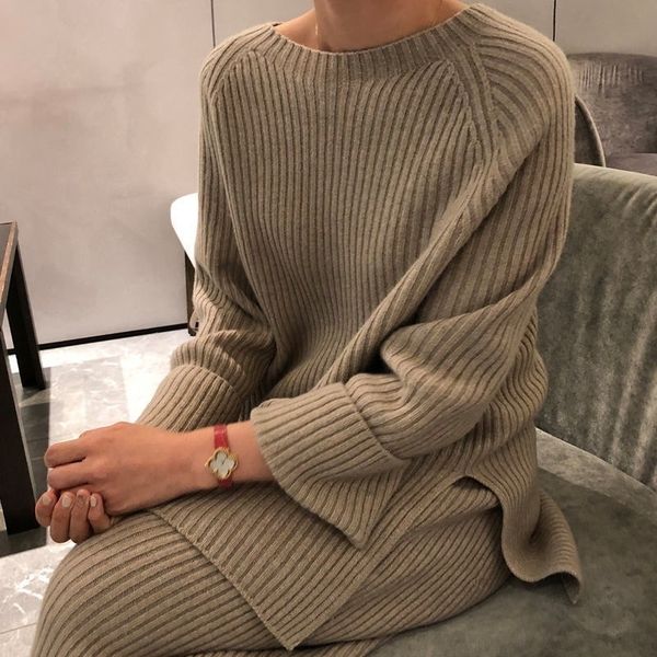 

fashion plus size suit autumn and winter clothes for women new sweater sweater wide leg pants two piece set women sweaters 201110, White