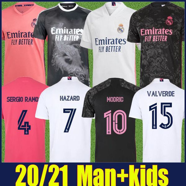 

20 21 real madrid jersey man kids kit valverde hazard modric football jersey vinicius jr sergio ramos benzema asensio camiseta real madrid, Black;yellow