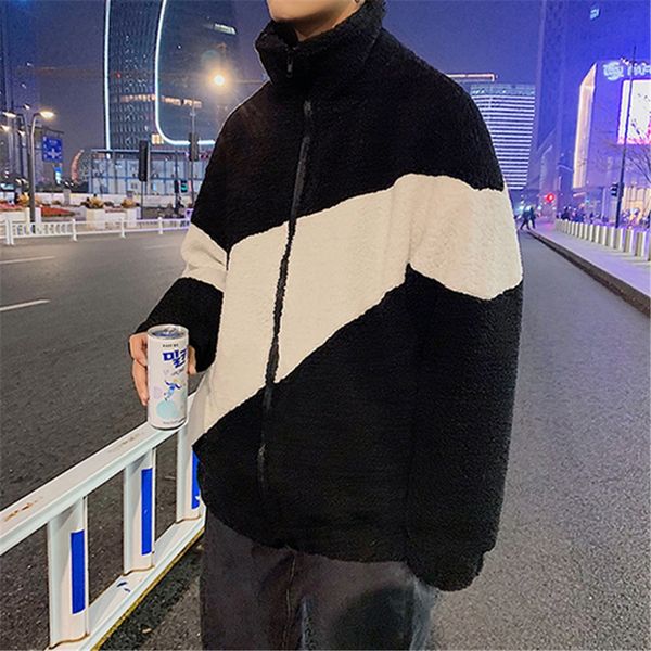 

fasion ig qli winter new natcing color lam cotton-padded coat male korean version of loose jacket students ong kong s-3xl #196#23812, Black