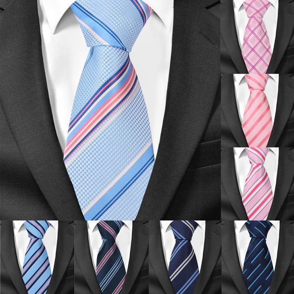 

handkerchiefs men ties fashion striped neckties for wedding business 8cm widtch classic necktie jacquard woven tie cravat neck, Blue;white