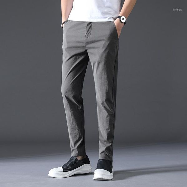 

2021 new stretch casual pants men summer business trousers men's straight thin trousers pant male size 28-36 381, Black
