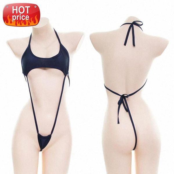 

kawaii halter neck mini backless one piece bikini jumpsuit erotic costumes bodysuit for women lingerie body suit #g48u, Black;white