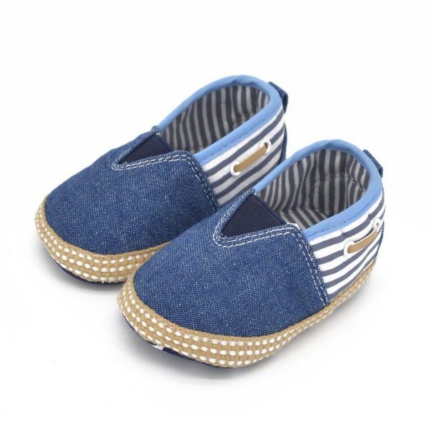 

toddler baby first walker boys girls soft sole denim crib shoes kids stripe prewalker 0-18 month new