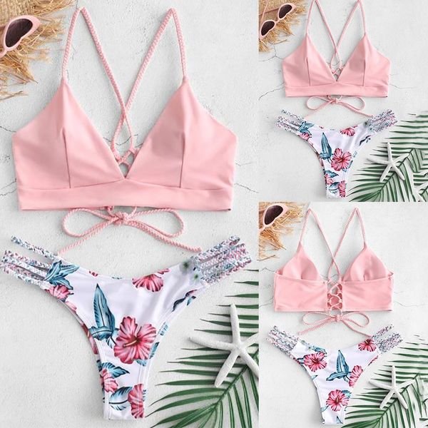 

2019 set high waist women bikini cut flower two piece swimsuit pushups swimwear beachwear #50, White;black