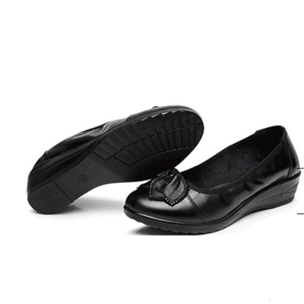 

2021 women's shoes in spring and autumn new style slope heel round head bowknot shoes@2053 epg3, Black