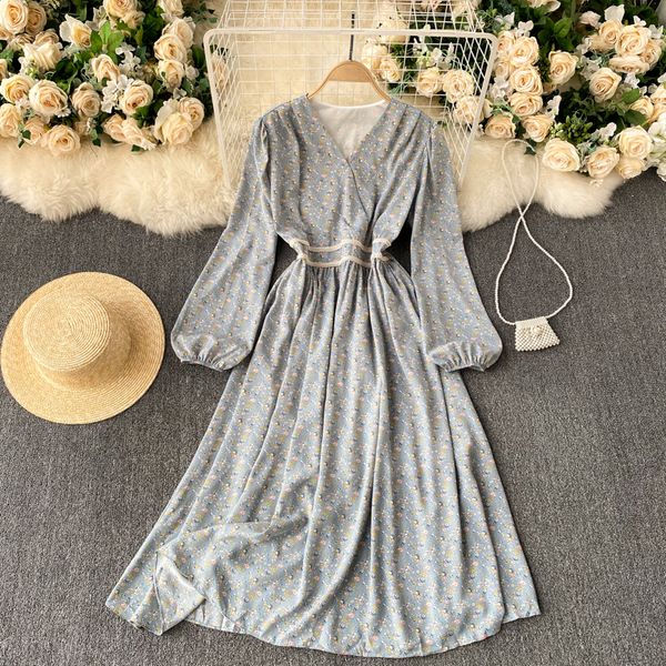 

2021 new vintage spring puff dress girl's neck the line floral holiday dressed in print xgz3, Black;gray