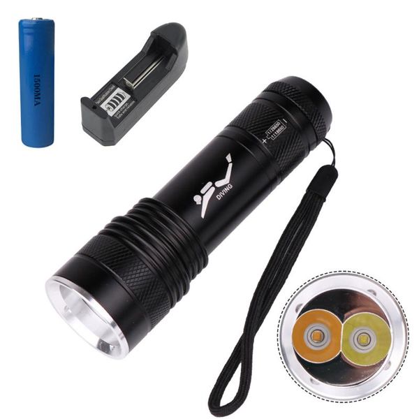 

bike lights professional t6 led diving yellow and white light source 18650 battery underwater lamp