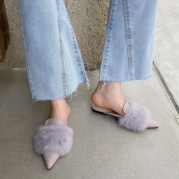

2021 new women's stuffed slippers fall fashion pointed background sock woman muller shoes r58u, Black