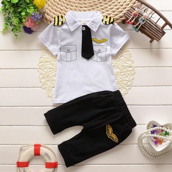 

bibicola summer baby boys clothing sets tracksuit clothes cotton epaulet clothes casual sets kids fashion pilot suit1, White