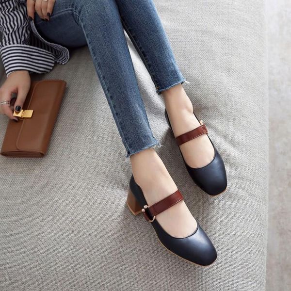 

big size 11 12 13 14 15 ladies high heels women shoes woman pumps single-shoe vintage square-headed mary jane shoes, Black